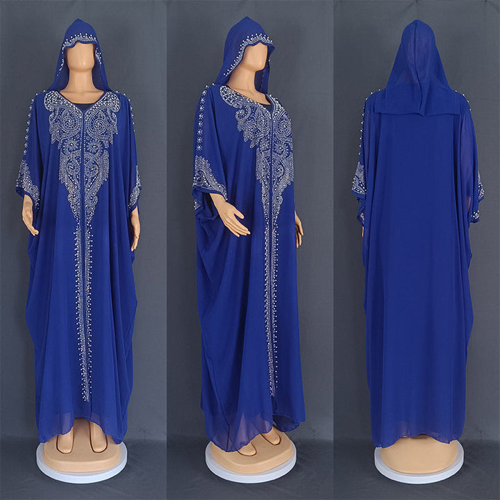 Eid Muslim Dress for Women Hooded Abaya 2 Piece Set Diamond Jalabiya Morocco Party Dresses Dubai Abayas Kaftan Vestido Long Robe SHOPPING HUB