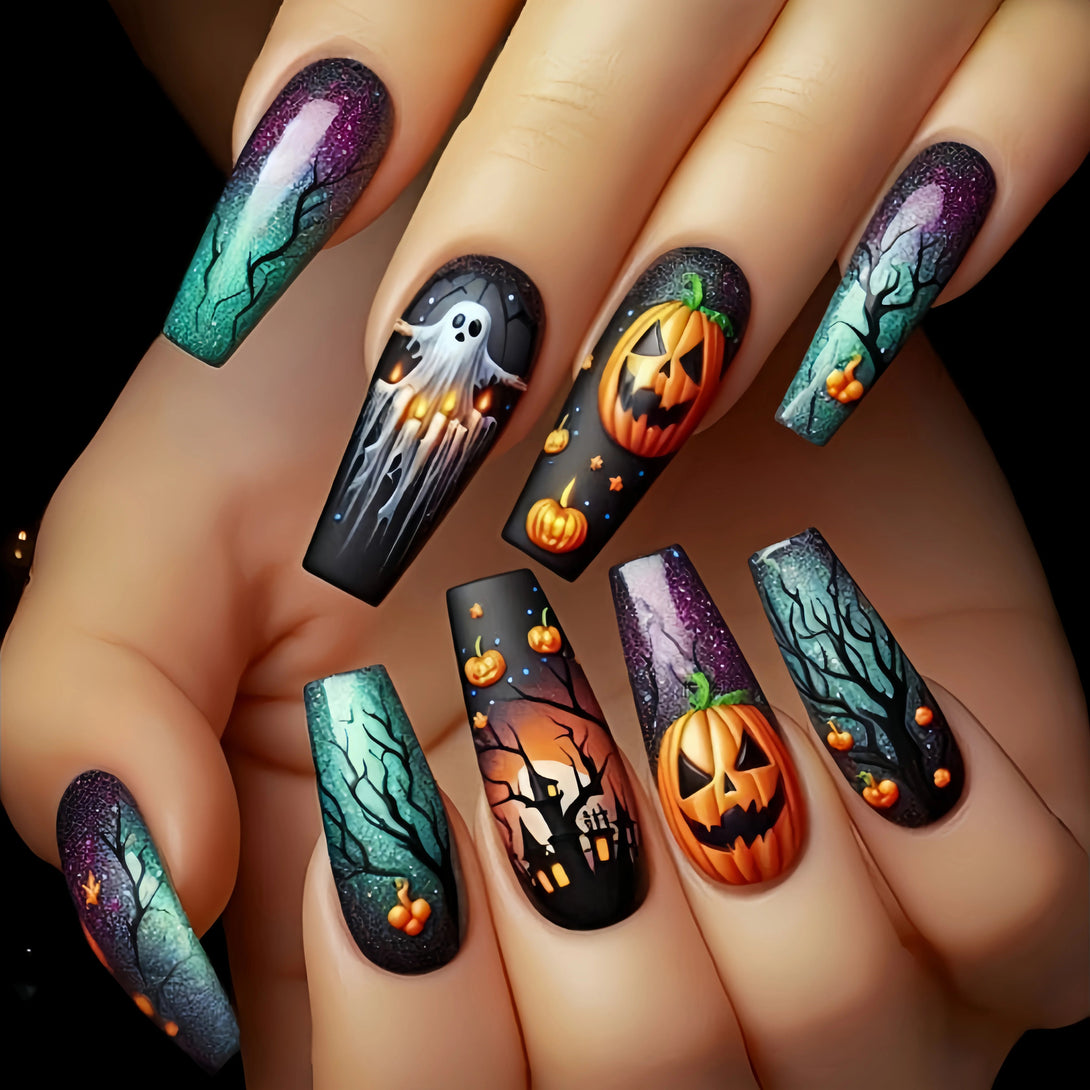 Spooky Pumpkin Lantern Nail Set by Blyntra - 24PCS Halloween Nail Art BLYNTRA