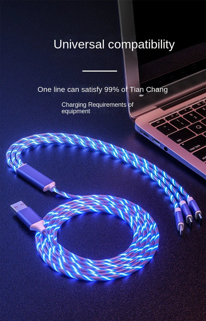 Glowing LED Light USB 3 IN 1 Cable Phone Fast Charging Charger Luminous Type C Cable for Xiaomi Iphone Samsung Phone Accessories BLYNTRA