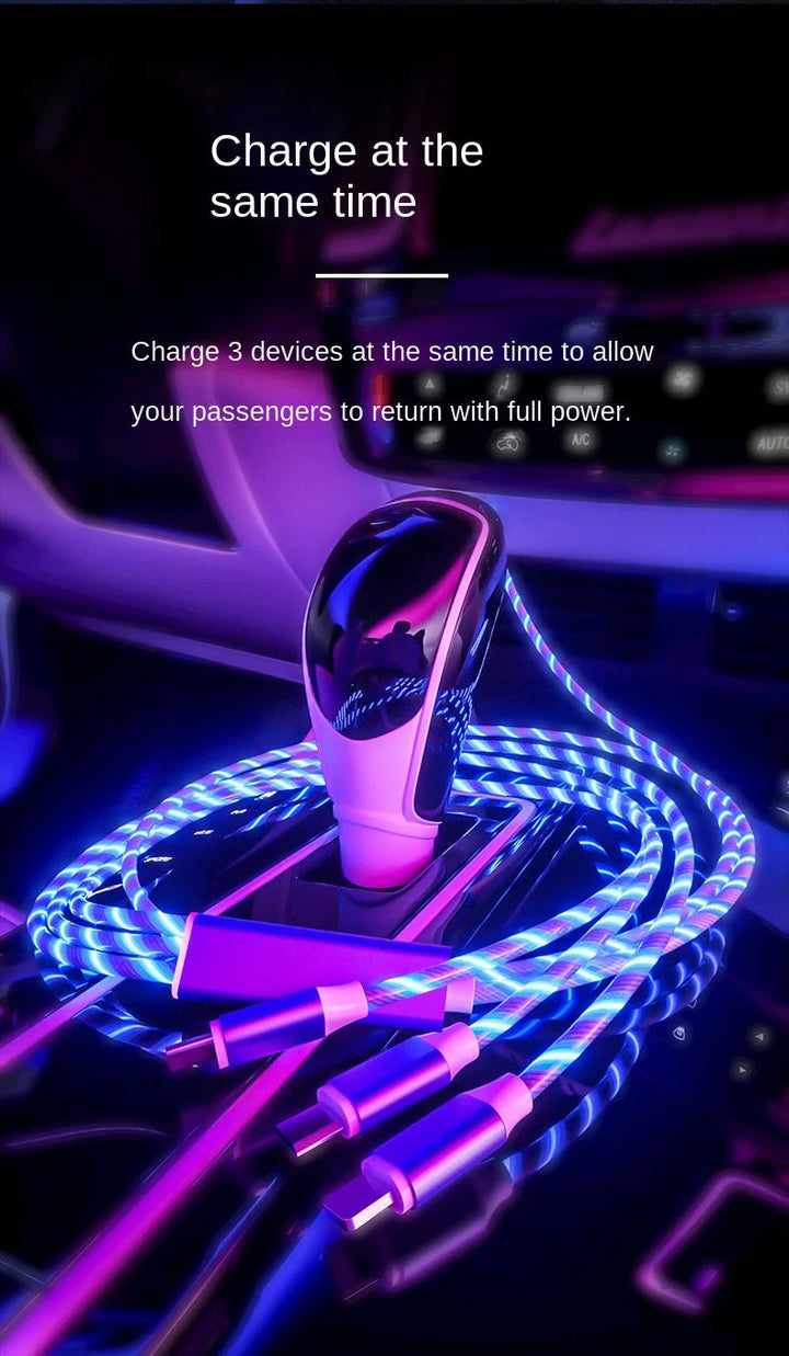 Glowing LED Light USB 3 IN 1 Cable Phone Fast Charging Charger Luminous Type C Cable for Xiaomi Iphone Samsung Phone Accessories BLYNTRA