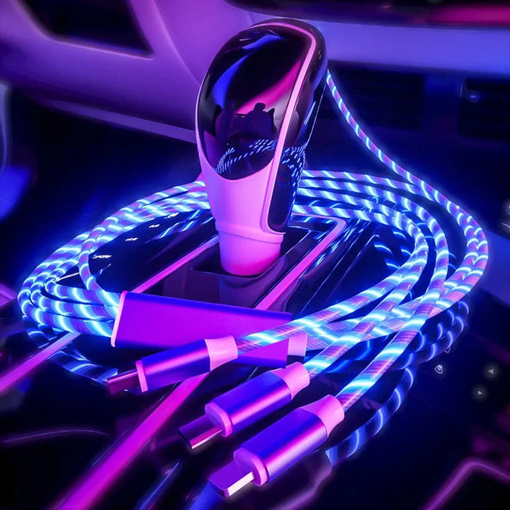Glowing LED Light USB 3 IN 1 Cable Phone Fast Charging Charger Luminous Type C Cable for Xiaomi Iphone Samsung Phone Accessories BLYNTRA