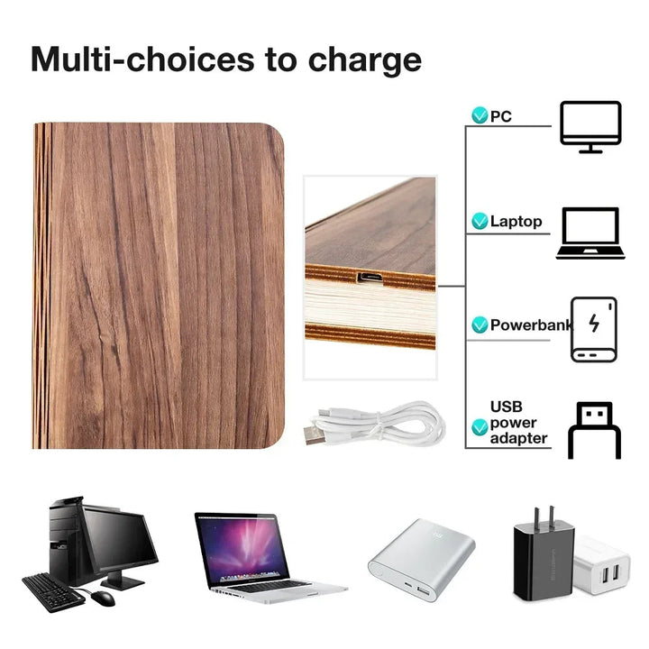 3D Folding Book Light LED Night Light 3-Color USB Charging Portable Wooden Magnetic Table Lamp Decoration Christmas Holiday Gift BLYNTRA