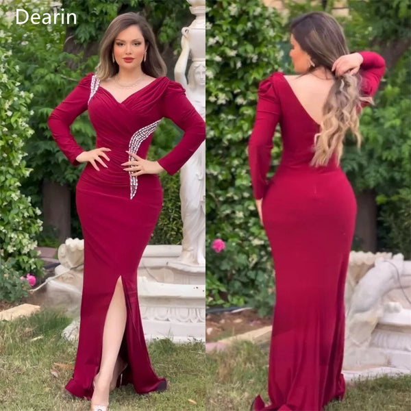 Customized Formal Dress Prom Women Dearin V-neck Mermaid Floor Length Skirts Beading Ruffle Bespoke Occasion Dresses Evening Gow SHOPPING HUB