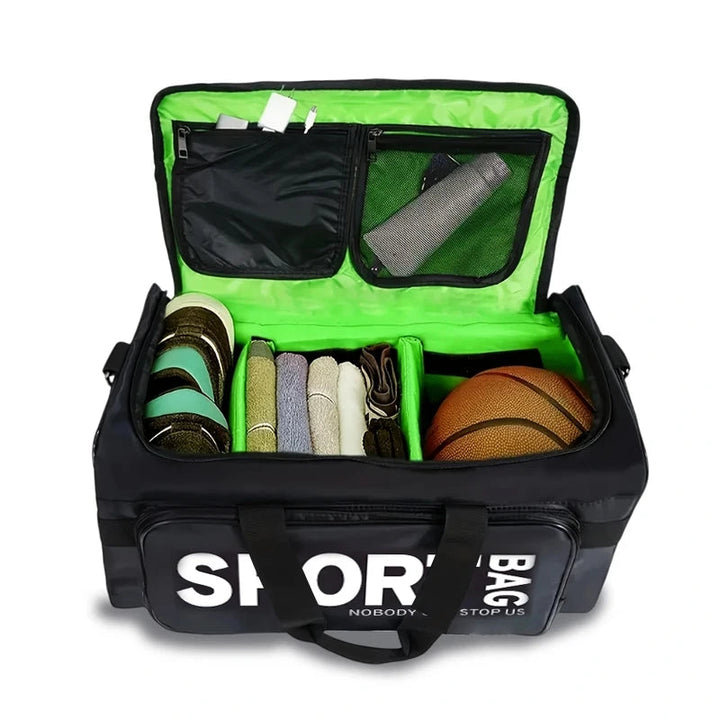 A large-capacity travel duffel bag, a sports and fitness bag made of polyester, can be used to store basketball shoes. BLYNTRA