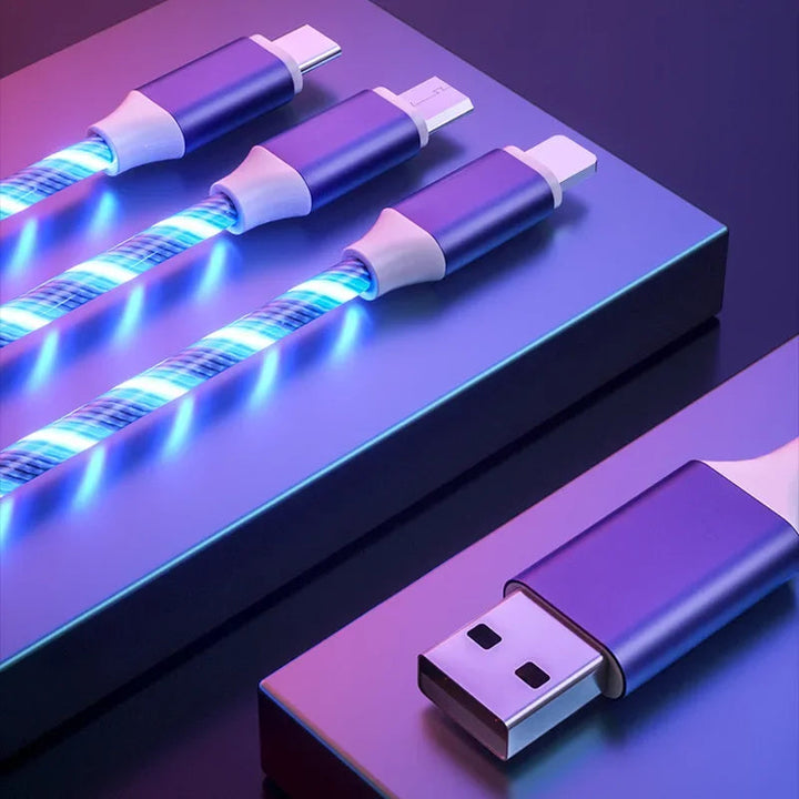 Glowing LED Light USB 3 IN 1 Cable Phone Fast Charging Charger Luminous Type C Cable for Xiaomi Iphone Samsung Phone Accessories BLYNTRA