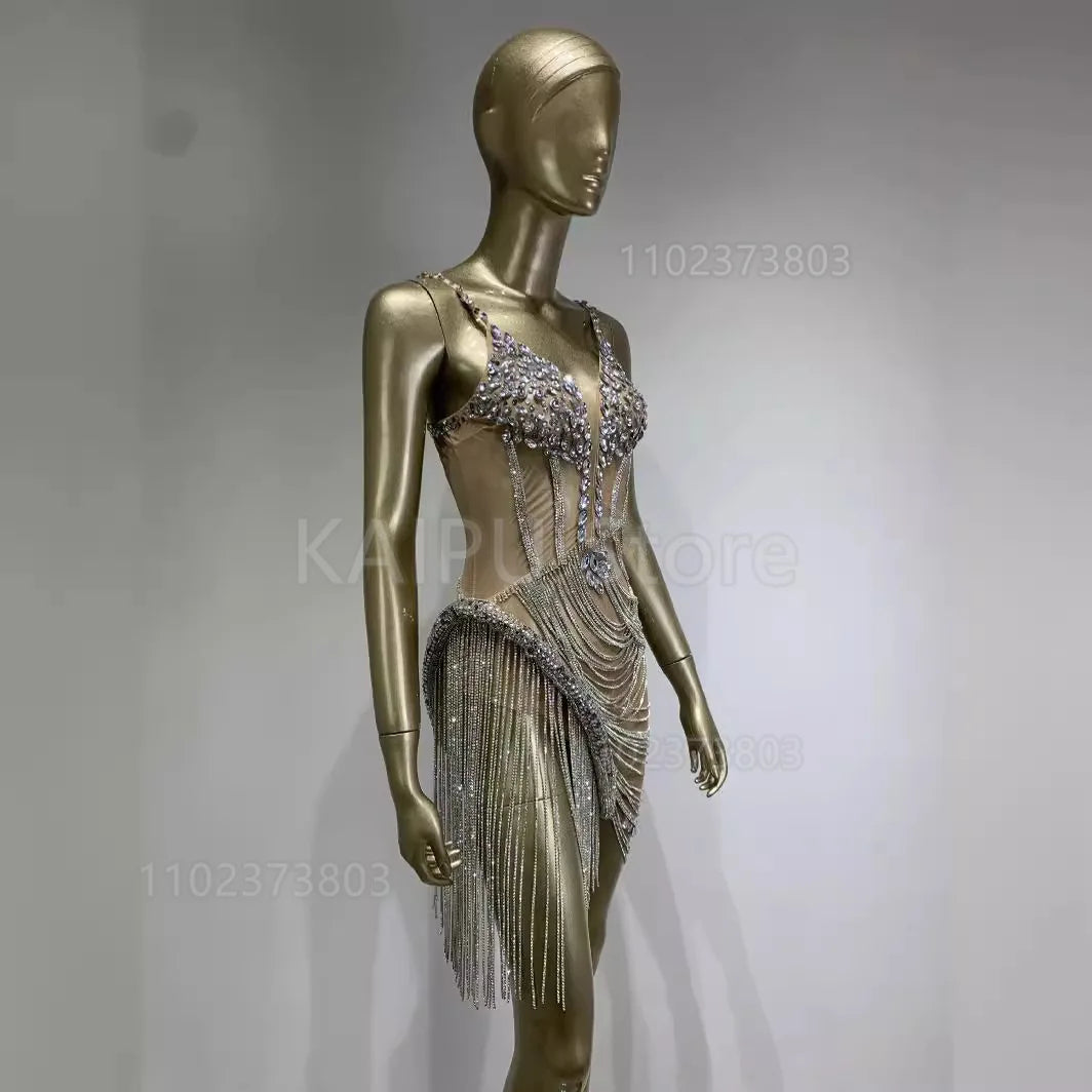 BLYNTRA Luxury Rhinestone Suspender Dress