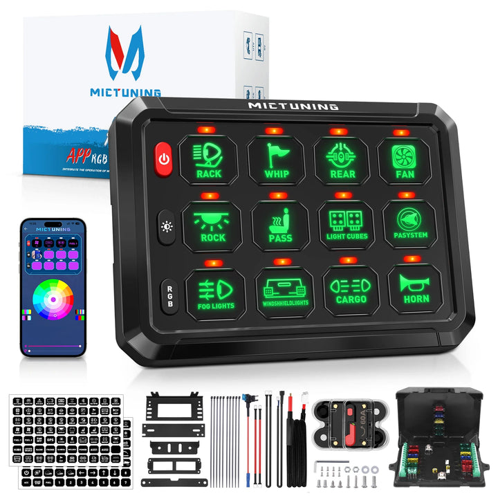 MICTUNING Switch Panel 12v RGB caravan control panels with APP Control LED On-Off Switch Controller Electronic Relay System BLYNTRA