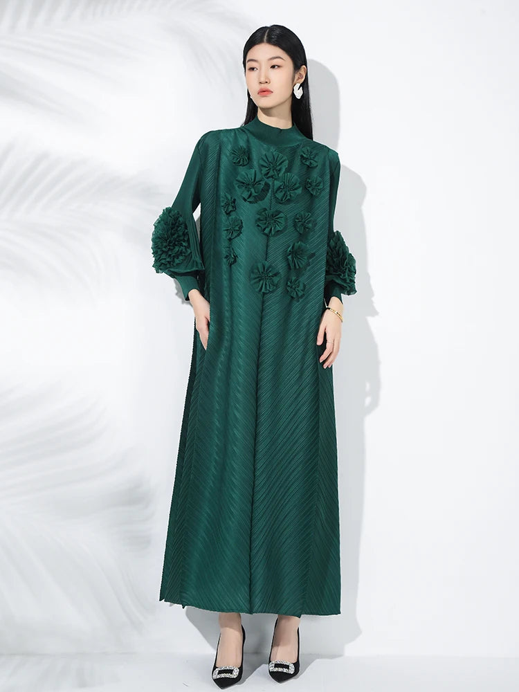 Miyake Fold Bubble Sleeve Long Dress 2025 BLYNTRA