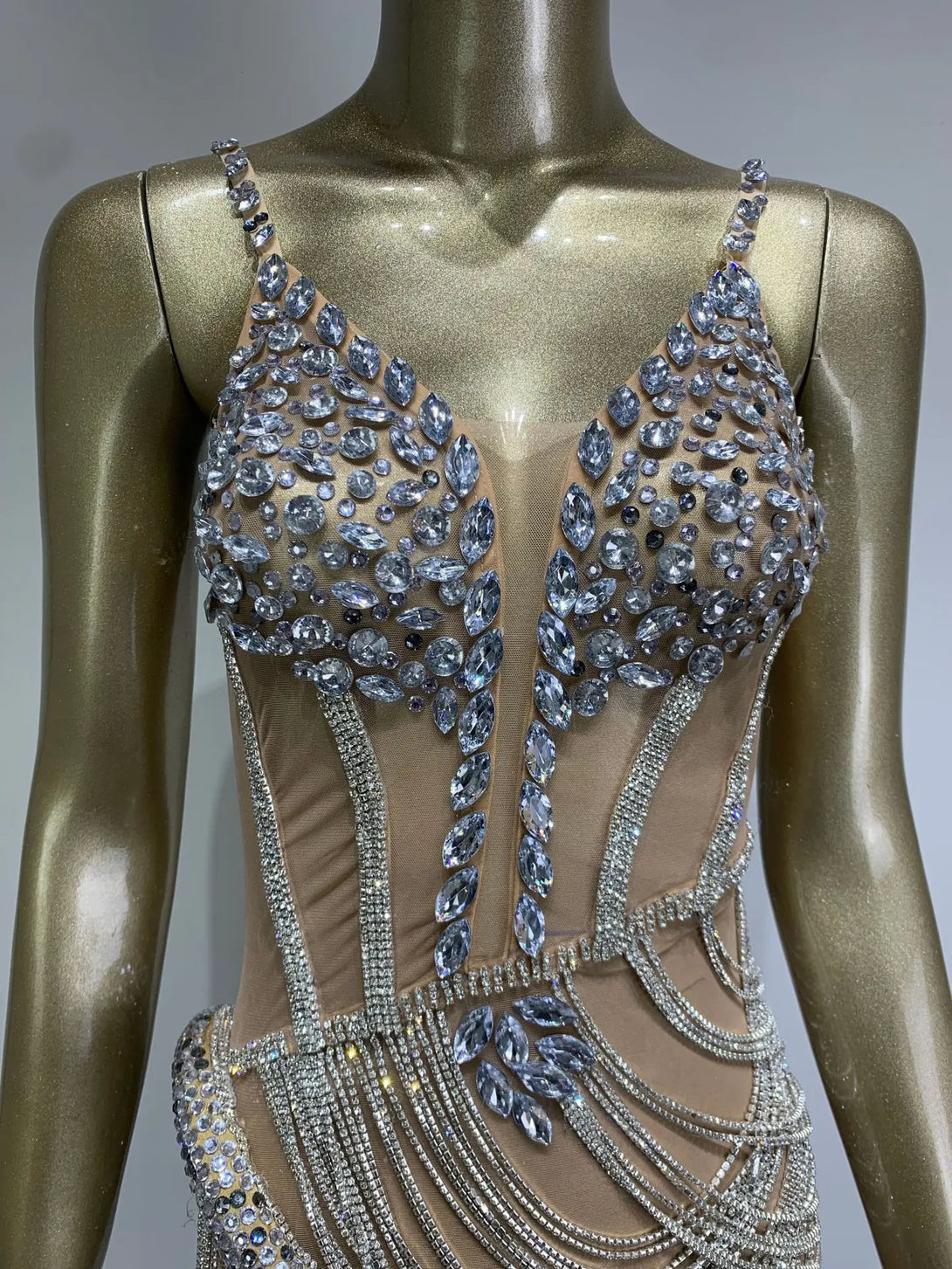 BLYNTRA Luxury Rhinestone Suspender Dress