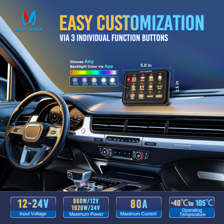 MICTUNING Switch Panel 12v RGB caravan control panels with APP Control LED On-Off Switch Controller Electronic Relay System BLYNTRA