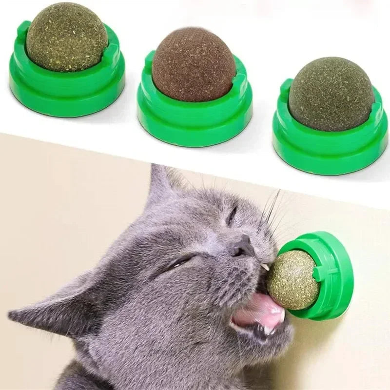 The Catnip Cat Wall Stick-on Ball Toy Scratchers Treats Healthy Natural Removes Balls To Promote Digestion Cat Grass Snack BLYNTRA
