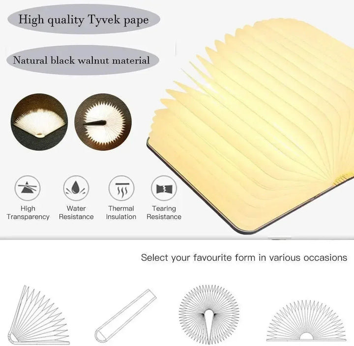 3D Folding Book Light LED Night Light 3-Color USB Charging Portable Wooden Magnetic Table Lamp Decoration Christmas Holiday Gift BLYNTRA