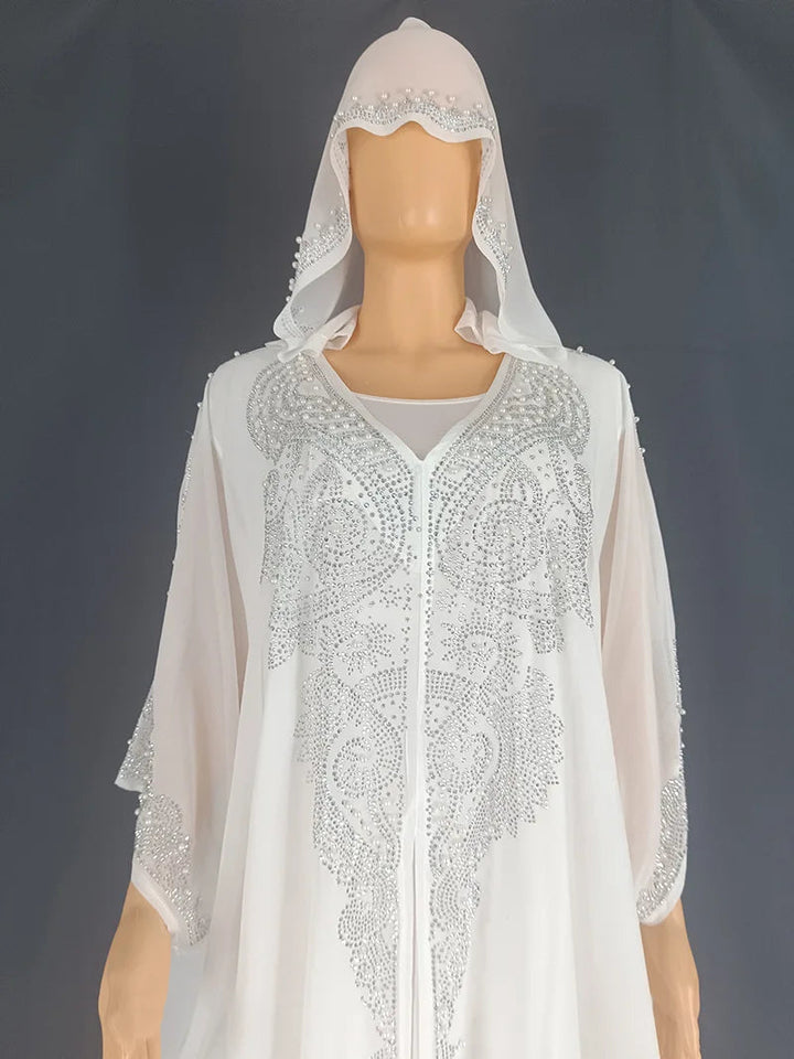 Eid Muslim Dress for Women Hooded Abaya 2 Piece Set Diamond Jalabiya Morocco Party Dresses Dubai Abayas Kaftan Vestido Long Robe SHOPPING HUB