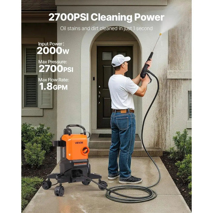 Powerful Electric Pressure Washer 2700 PSI 1.8 GPM Adjustable Nozzles Foam Cannon Included High Efficiency Outdoor Cleaning BLYNTRA