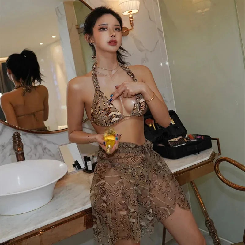 Leopard Print Bikini Set with Skirt BLYNTRA