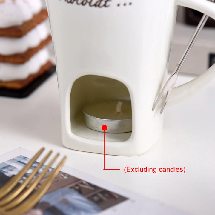 Cheese Chocolate Melt Ceramic Fondue Cup Butter Melter Cup for kitchen Dessert Birthday Party Cooking Tool Heated Food With Fork SHOPPING HUB