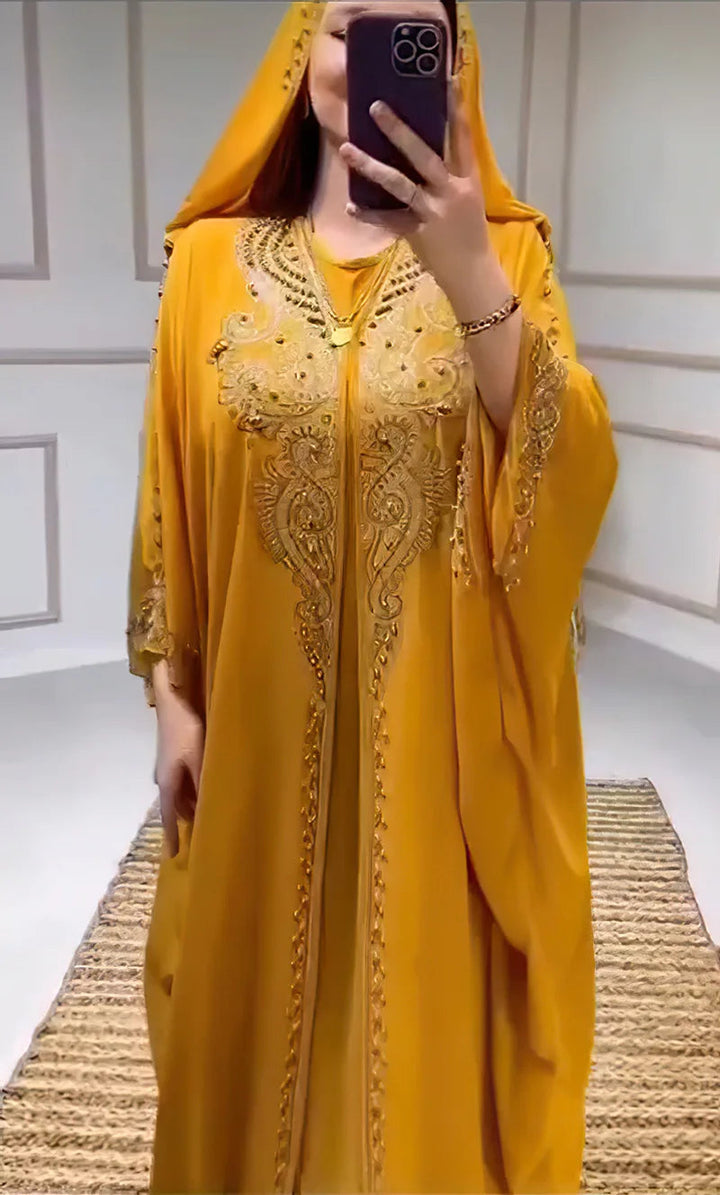 Eid Muslim Dress for Women Hooded Abaya 2 Piece Set Diamond Jalabiya Morocco Party Dresses Dubai Abayas Kaftan Vestido Long Robe SHOPPING HUB
