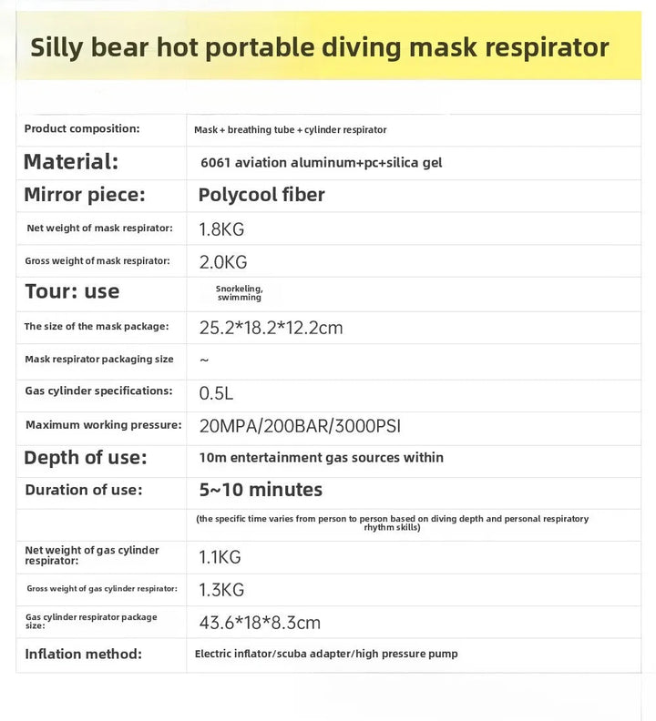 New snorkeling mask, scuba oxygen bottle underwater breathing diving equipment BLYNTRA