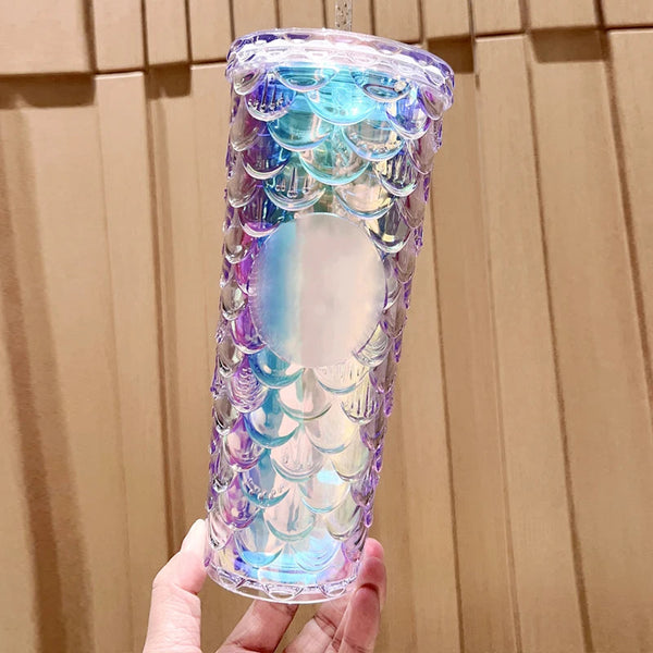 Wholesale New 710ml Diamond Radiant Goddess Durian Cup with Logo Fish Scale Cup Double Layer Reusable with Straw Mug Coffee Cup SHOPPING HUB