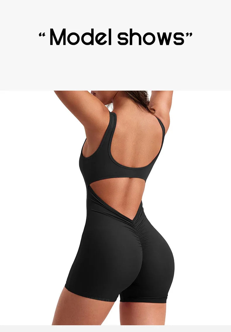 Women's Gym Clothing Yoga Solid Ruched Backless Sleeveless Square Collar Skinny Sexy Rompers Ropa Deportiva Mujer Gym Playsuits BLYNTRA