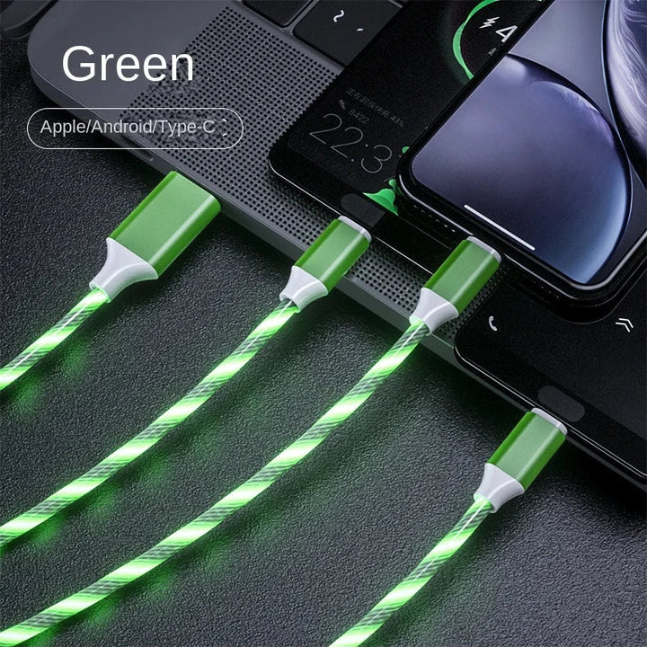 Glowing LED Light USB 3 IN 1 Cable Phone Fast Charging Charger Luminous Type C Cable for Xiaomi Iphone Samsung Phone Accessories BLYNTRA