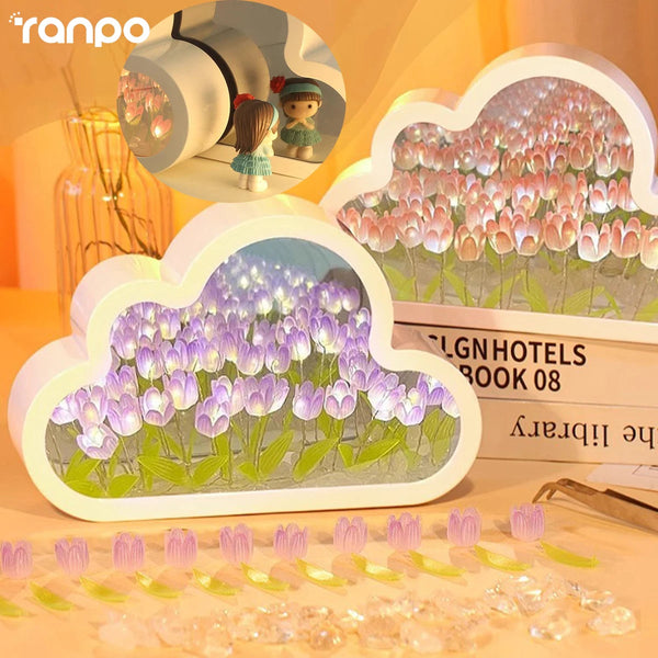 Creative Clouds Tulip Lamps LED Night Light Mirror Table Lamps DIY Bedroom Ornaments Decoration Mirror Table Lights Gifts BLYNTRA
