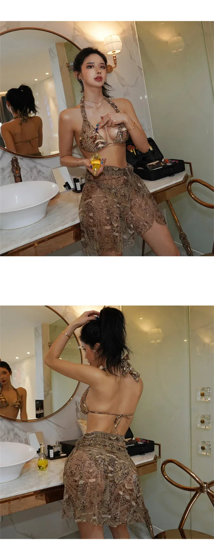 Leopard Print Bikini Set with Skirt BLYNTRA