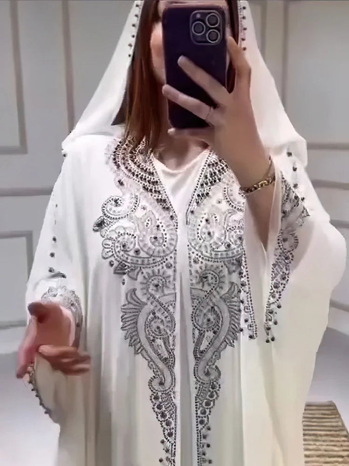 Eid Muslim Dress for Women Hooded Abaya 2 Piece Set Diamond Jalabiya Morocco Party Dresses Dubai Abayas Kaftan Vestido Long Robe SHOPPING HUB