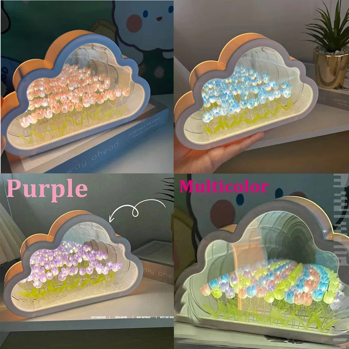 Creative Clouds Tulip Lamps LED Night Light Mirror Table Lamps DIY Bedroom Ornaments Decoration Mirror Table Lights Gifts BLYNTRA