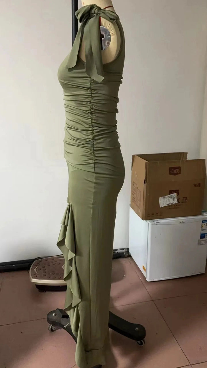 Women Dress Long Dresses Sleeveless High Waist Vestidos Streetwear Ruffles Slim Fit Elegant Bodycon Y2k Summer 2025 Vintage SHOPPING HUB
