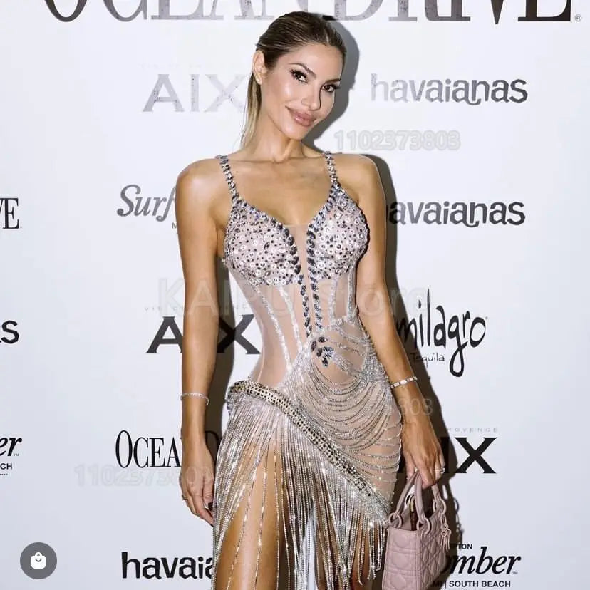 BLYNTRA Luxury Rhinestone Suspender Dress