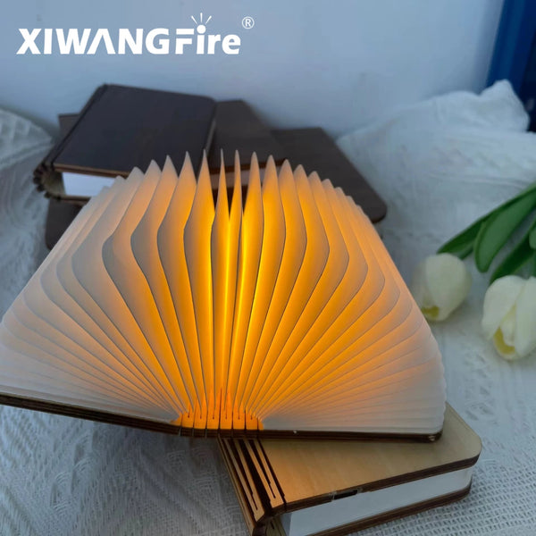 3D Folding Book Light LED Night Light 3-Color USB Charging Portable Wooden Magnetic Table Lamp Decoration Christmas Holiday Gift BLYNTRA