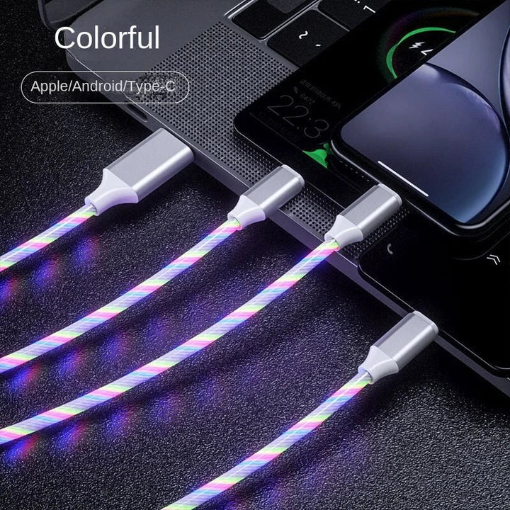 Glowing LED Light USB 3 IN 1 Cable Phone Fast Charging Charger Luminous Type C Cable for Xiaomi Iphone Samsung Phone Accessories BLYNTRA