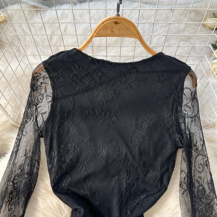 Sexy Dresses Women 2024 European American Dress Autumn Winter New See Through Lace Slim Fit Hip Hugging Long Vestidos SHOPPING HUB