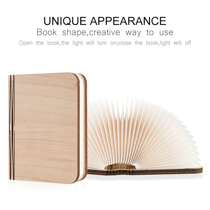 3D Folding Book Light LED Night Light 3-Color USB Charging Portable Wooden Magnetic Table Lamp Decoration Christmas Holiday Gift BLYNTRA
