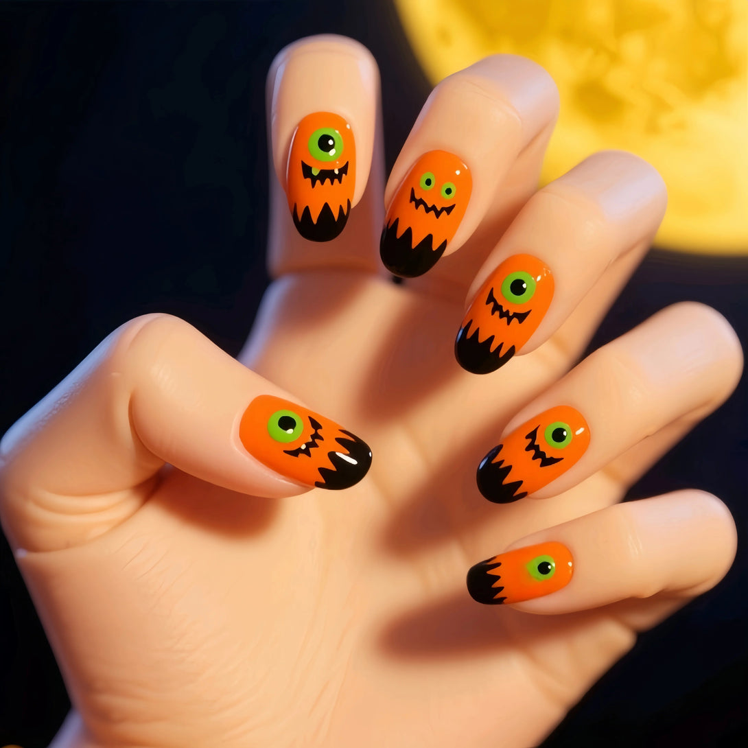 Spooky Pumpkin Lantern Nail Set by Blyntra - 24PCS Halloween Nail Art BLYNTRA