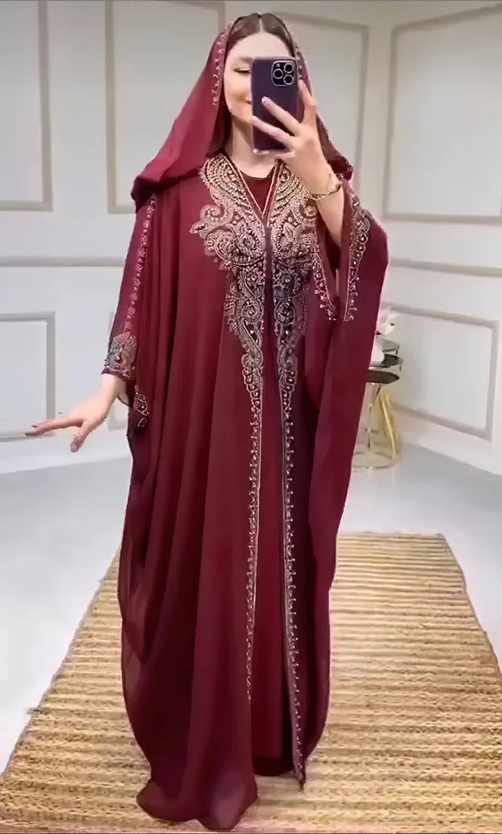 Eid Muslim Dress for Women Hooded Abaya 2 Piece Set Diamond Jalabiya Morocco Party Dresses Dubai Abayas Kaftan Vestido Long Robe SHOPPING HUB