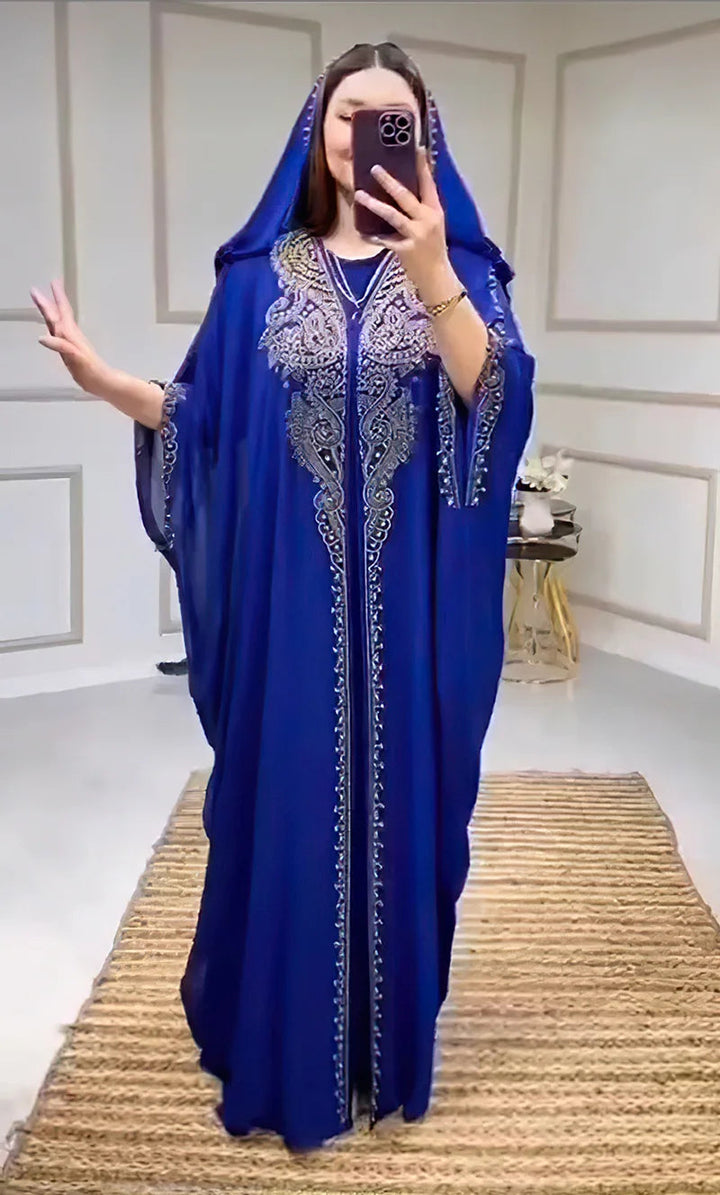 Eid Muslim Dress for Women Hooded Abaya 2 Piece Set Diamond Jalabiya Morocco Party Dresses Dubai Abayas Kaftan Vestido Long Robe SHOPPING HUB