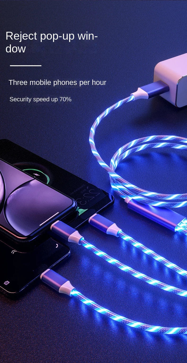 Glowing LED Light USB 3 IN 1 Cable Phone Fast Charging Charger Luminous Type C Cable for Xiaomi Iphone Samsung Phone Accessories BLYNTRA