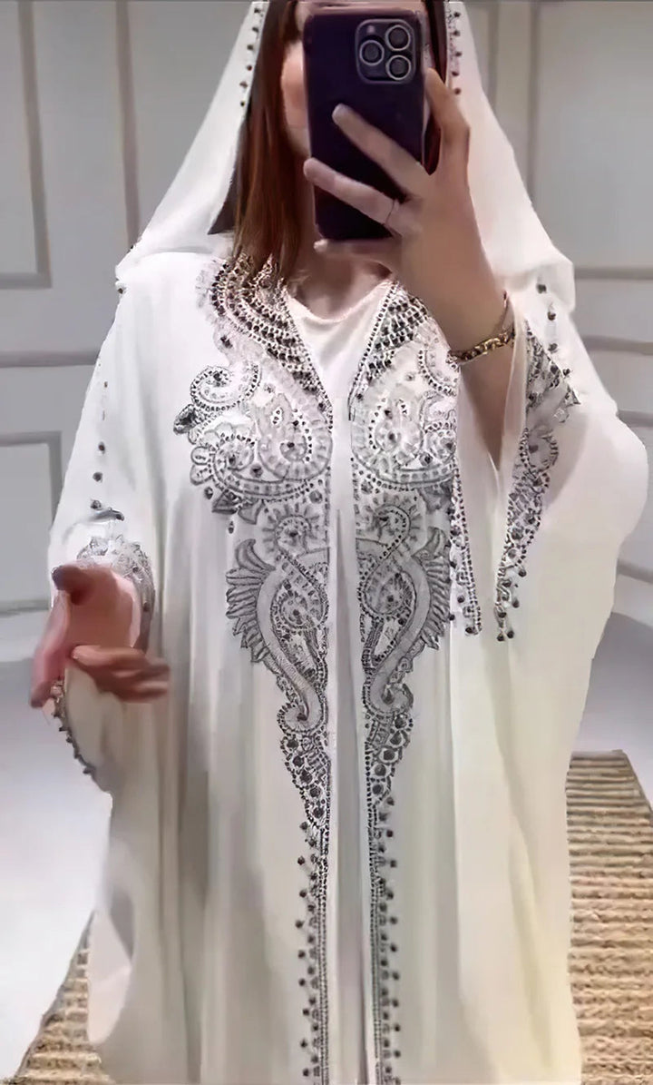 Eid Muslim Dress for Women Hooded Abaya 2 Piece Set Diamond Jalabiya Morocco Party Dresses Dubai Abayas Kaftan Vestido Long Robe SHOPPING HUB