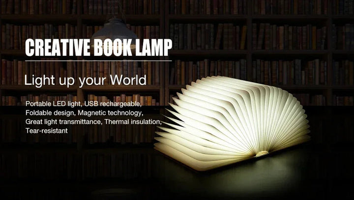 3D Folding Book Light LED Night Light 3-Color USB Charging Portable Wooden Magnetic Table Lamp Decoration Christmas Holiday Gift BLYNTRA