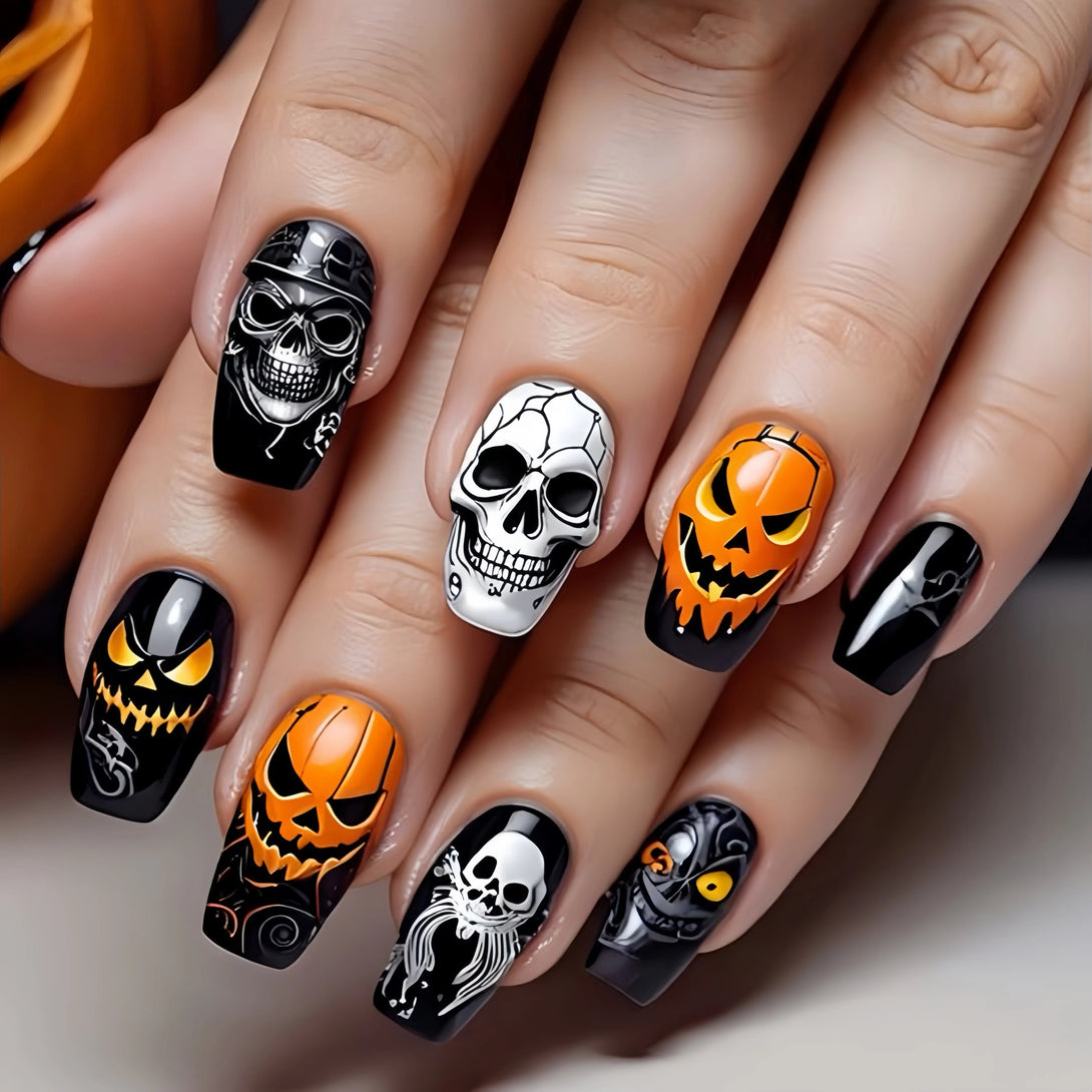 Spooky Pumpkin Lantern Nail Set by Blyntra - 24PCS Halloween Nail Art BLYNTRA