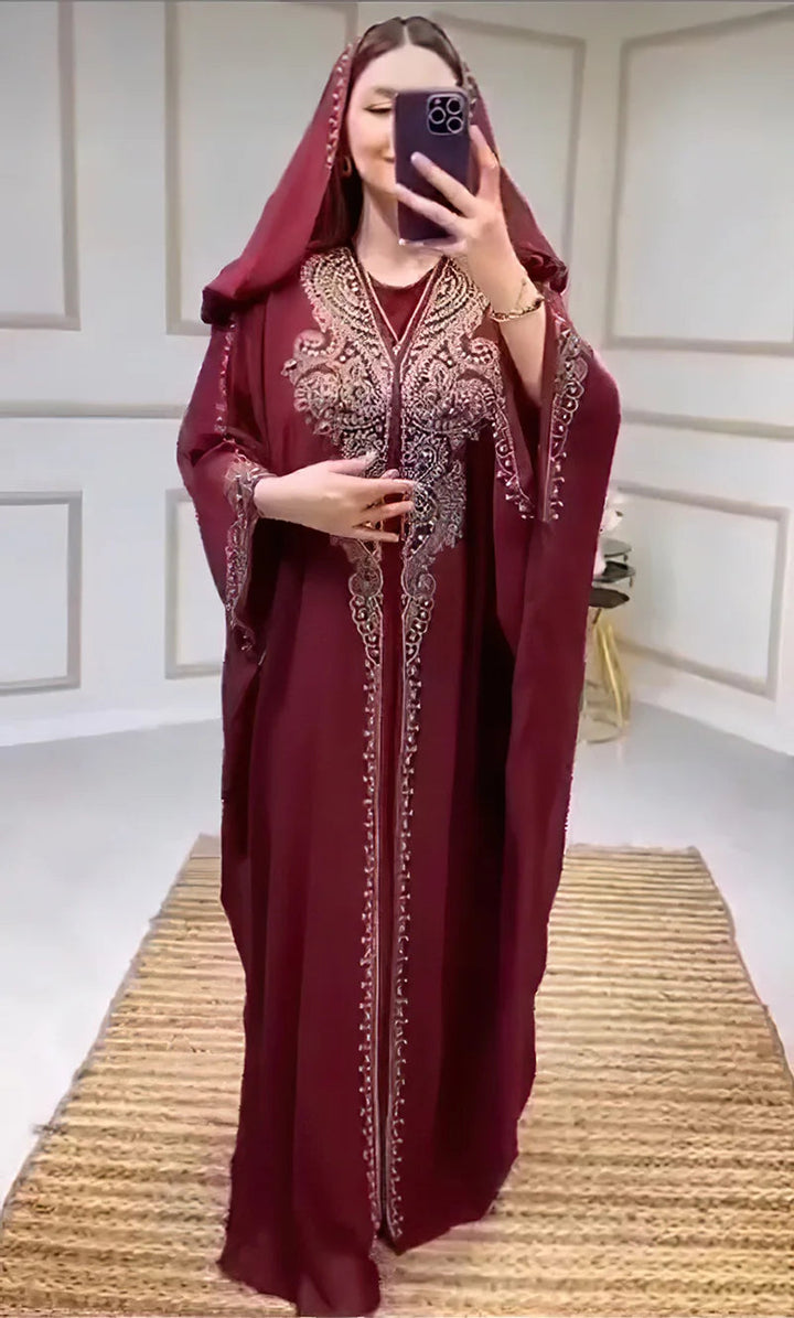 Eid Muslim Dress for Women Hooded Abaya 2 Piece Set Diamond Jalabiya Morocco Party Dresses Dubai Abayas Kaftan Vestido Long Robe SHOPPING HUB