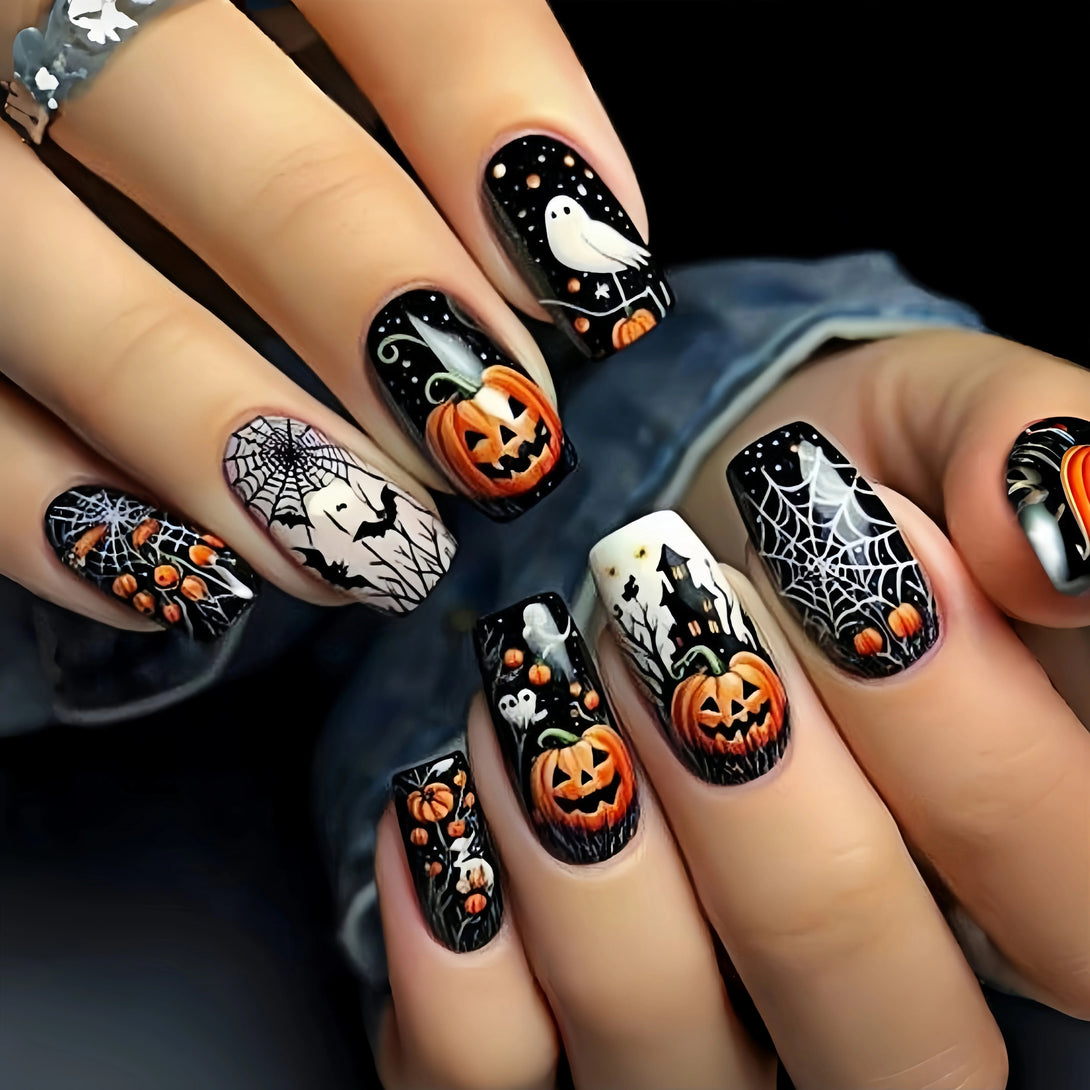 Spooky Pumpkin Lantern Nail Set by Blyntra - 24PCS Halloween Nail Art BLYNTRA