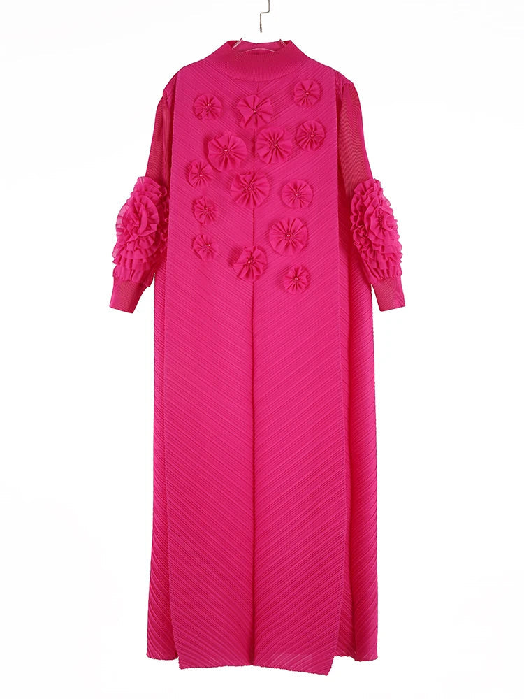 Miyake Fold Bubble Sleeve Long Dress 2025 BLYNTRA