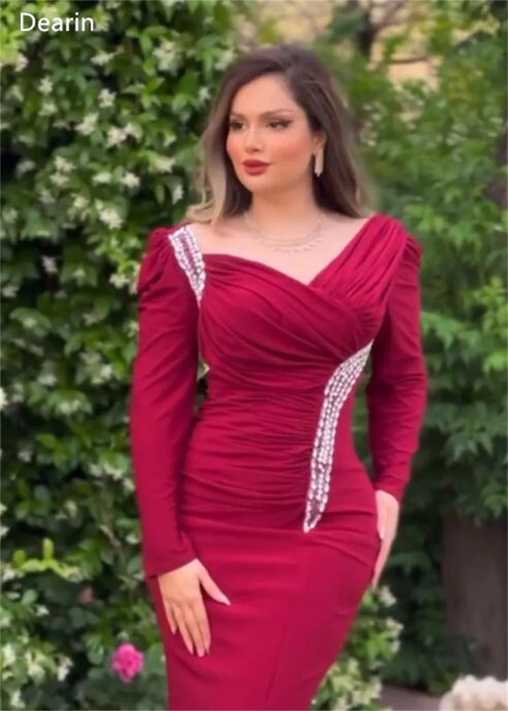 Customized Formal Dress Prom Women Dearin V-neck Mermaid Floor Length Skirts Beading Ruffle Bespoke Occasion Dresses Evening Gow SHOPPING HUB