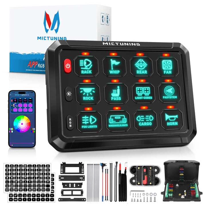 MICTUNING Switch Panel 12v RGB caravan control panels with APP Control LED On-Off Switch Controller Electronic Relay System BLYNTRA