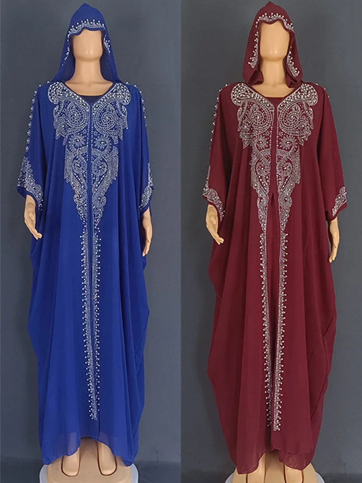 Eid Muslim Dress for Women Hooded Abaya 2 Piece Set Diamond Jalabiya Morocco Party Dresses Dubai Abayas Kaftan Vestido Long Robe SHOPPING HUB