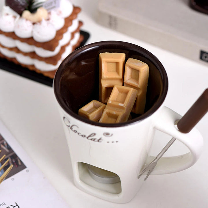 Cheese Chocolate Melt Ceramic Fondue Cup Butter Melter Cup for kitchen Dessert Birthday Party Cooking Tool Heated Food With Fork SHOPPING HUB