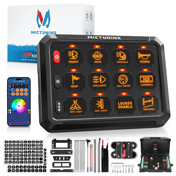 MICTUNING Switch Panel 12v RGB caravan control panels with APP Control LED On-Off Switch Controller Electronic Relay System BLYNTRA